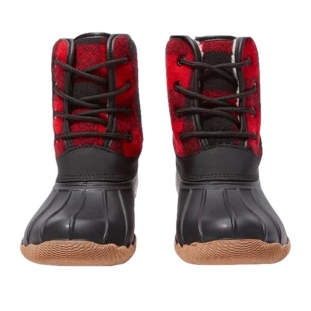 FABKIDS Duck Boots Lace Up Buffalo Plaid Black Red Big Girls 6